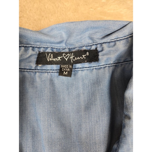 Velvet Heart Chambray Tencel Sleeveless Collared Shirt Womens M - Picture 2 of 9